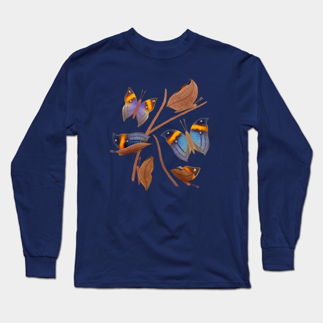 Orange oakleaf butterflies Long Sleeve T-Shirt by CleanRain3675